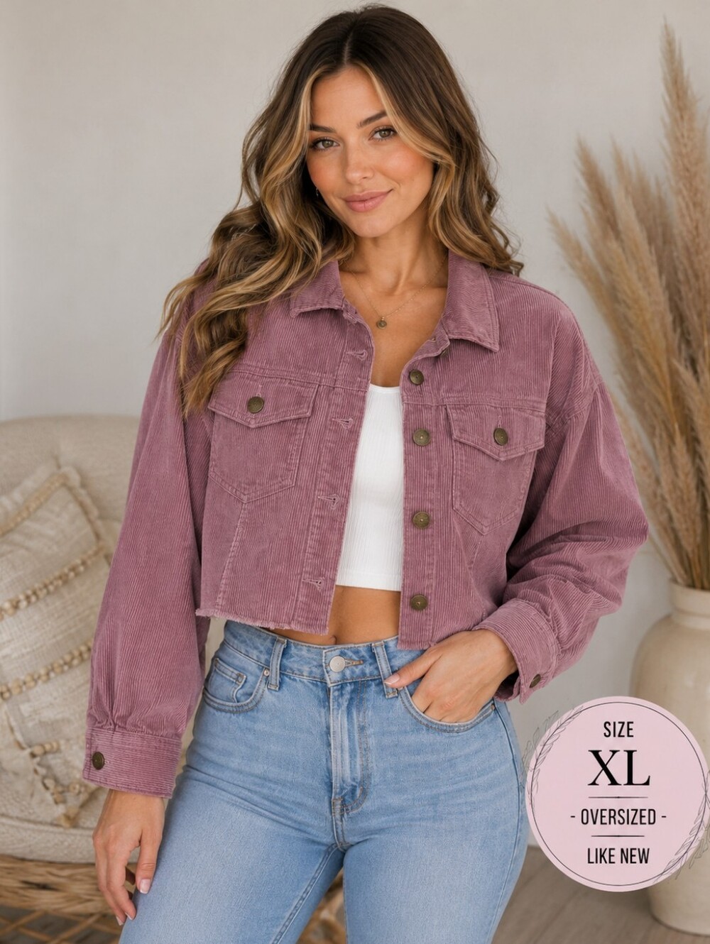 American Eagle Cropped Corduroy Jacket | Dusty Mauve | Oversized XL
